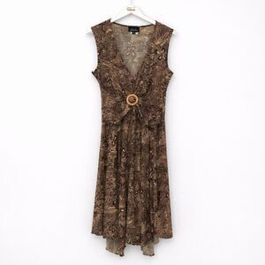 Nueva Brown Floral Midi Dress Size US 14 Tropical Asymmetrical